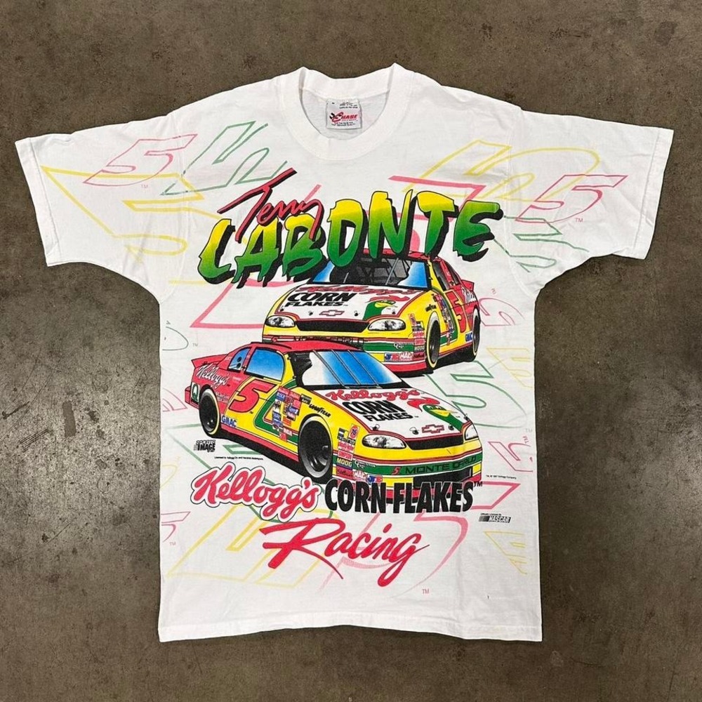Vintage 90s Terry Cabonte NASCAR Kelloggs T-shirt AOP Size Medium